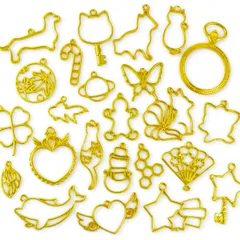 【数量限定】アソート 20個 大量セット 空枠 ゴールド フレーム カン付き アクセサリーパーツ レジン枠 (鍵型・動物・マリーンなど)