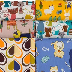 【特価商品】6枚 可愛い 北欧風 46x56cm カット済生地 入園 入学 コットンプリント生地 ソーイング・手芸・パッチワーク用布 セット （猫）のサムネイル