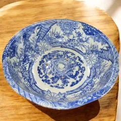 大鉢 丼 こねばち 染付 窯傷 水盤 メダカ 金魚鉢 草花文様 印判 明治 大鉢 丼 こねばち 染付 窯傷 水盤 メダカ 金魚鉢 草花文様 印判