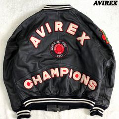 AVIREX スタジャン ボンバージャケット バーシティジャケット アワードジャケット レザージャケット オールレザー 本革 牛革 ロゴ ワッペン Sサイズ ブラック 黒 アヴィレックス