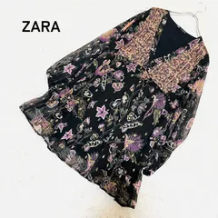 【ZARA】長袖 総柄 花柄 チュニック ブラウス 黒地 サイズM