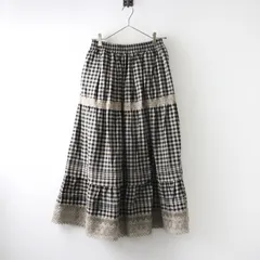 美品 サマンサモスモス SM2 SamansaMos2 裾レースティアードスカート F/ベージュ ボトムス ロング ギンガムチェック【2400014506617】