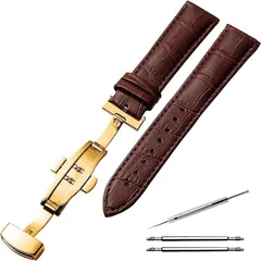anddat 腕時計 交換用ベルト バンド レザー クロコ型押し メンズ 茶 金 22mm( 茶　金　22mm)