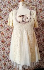 Axes Femme クリームと茶色レースカットソー【中古】