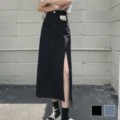デニム風ロングスリットスカート 10代 20代 30代 韓国ファッション おしゃれ アウトドア 女子会 デート こなれ感 秋 風 カフェ ランチ