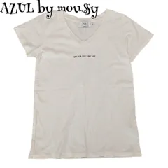 【AZUL by moussy】アズールバイマウジー　Tシャツ　(M)　白　Vネック　半袖　ワンポイントロゴデザイン