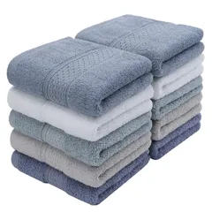 【迅速発送】TMVOK フェイスタオル 10枚セット 無地 タオル おしゃれ 北欧風 綿100% 吸水速乾 33*74cm 抗菌防臭 大判 家庭用、ホテル、業務用、スポーツなどにも最適 四季通用（グレー 2枚 + ダークブルー 2枚 + ライトブルー2枚 +