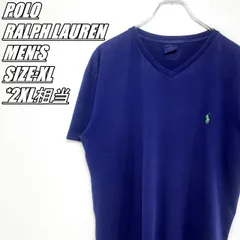 【US古着】POLO RALPH LAUREN　ポロラルフローレン　ワンポイント刺繍　Vネック　Tシャツ　メンズ　サイズ表記XL　2XL相当　ネイビー