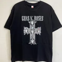 新品 ガンズアンドローゼズ GUNS N' ROSES バンドTシャツ バンティー バンT Lサイズ メンズ レディース ユニセックス 半袖 夏物 夏服 おしゃれ かっこいい ブラック プリント グラフィック ストリート アメリカン USA 十字架 クロスのサムネイル