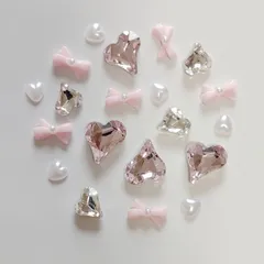 No.264　ピンク　リボン　ハート　ストーン　パール　セット