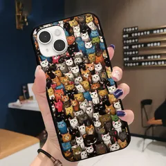 スマホケース（iPhone16 / iPhone15）ハードケースソフト ネコ大集合 いっぱいネコケース