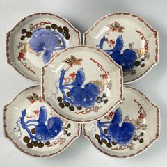 804 色絵　葡萄　蝶　古伊万里　伊万里焼　骨董　アンティーク　変形皿　5客セット