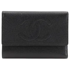 【CHANEL】シャネル ココマーク 中長財布 ヴィンテージ A13225 キャビアスキン 黒 レディース 三つ折り財布