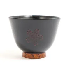 天然木製 かゆ椀 さくら 曙 漆塗り 汁椀 お椀 おわん スープボウル お碗 和食器 桜柄 ブラック 黒