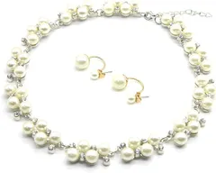 Miaomyao ネックレス ピアス パール 真珠 フラワー 花 モチーフ レディース 結婚式 パーティー 誕生日 記念日 プレゼント パッケージ セット(シルバー)
