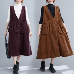 コーデュロイ フロントボタン ジャンスカ ワンピース ジャンパースカート 膝下 ミモレ ミモレ丈 袖なし ノースリーブ Vネック Aライン ポケット 前開き かわいい 大人可愛い きれいめ シンプル カジュアル 大人 上品 おしゃれ 大人女子 こなれ感 ラフ 
