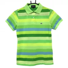 ★特価★【美品】パーリーゲイツ 半袖ポロシャツ ライトグリーン×イエロー×ライトブルー ボーダー  レディース 1(M) ゴルフウェア PEARLY GATES