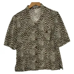 Leilian  レリアン ノーカラー 総柄半袖シャツ size9/ブラウン系