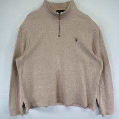 古着 ポロ・ラルフローレン POLO RALPH LAUREN ニット ハーフジップ トレーナー 大きいサイズ ワンポイント XL  ベージュ メンズ