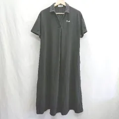 ◇ ⊂ FILA フィラ 半袖 ロング丈 ワンピース サイズL ブラック レディース E  【1501230023450】