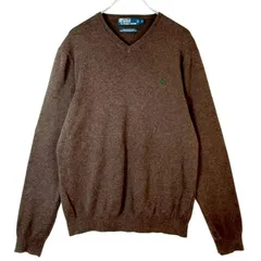 00s90sPolo by ralph laurenポロバイラルフローレンVネックピマコットンニットセーターポニーロゴ刺繍ワンポイント茶ブラウン緑グリーンY2Kグランパコアグランマコアvintageヴィンテージ50515