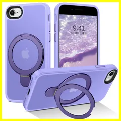 DUEDUE iPhone SE ケース 第2世代 第3世代 MagSafe対応 iPhone8/7 ケース マグネット搭載 リングスタンド機能 120°開閉可能 バイオレット 半透明デザイン 指紋防止 耐衝撃 一体型 薄型 TPUケース 車載ホルダー対応 ワ