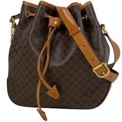 セリーヌ CELINE マカダム柄 ショルダーバッグ 巾着型 斜め掛け ショルダーバッグ コーティングキャンバス ブラウン レディース 【中古】
