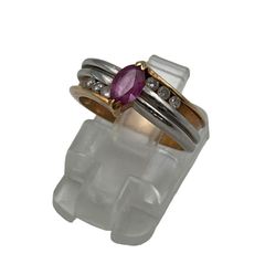 K18/Pt900 ダイヤ0.15ct 色石 リング 11号 金 プラチナ コンビ 中古 D4
