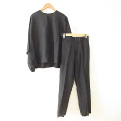 良品 21SS Mila Owen ミラオーウェン リネン ポンチョトップス+パンツ スラックス セットアップ 09WFO211313  0 ネイビー レディース 古着 中古 USED