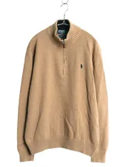 【お得なクーポン配布中!】 00s ポロ ラルフローレン コットン ニット セーター メンズ XL / オールド ハイネック ハーフジップ ワンポイント リブ編み 大きいサイズ