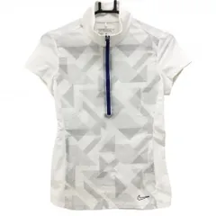 【超美品】ナイキゴルフ 異素材半袖ハイネックシャツ 白×ライトグレー 前総柄 ハーフジップ DRI-FIT レディース M ゴルフウェア NIKE