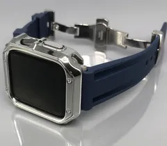 GimelZayinセット カスタム ネイビー シルバー アップルウォッチ ラバーベルト カバー　ケース メンズ レディース 38mm 40mm 41mm 42mm 44mm 45mm 46mm 49mm メンズ レディース Apple Watch バンド