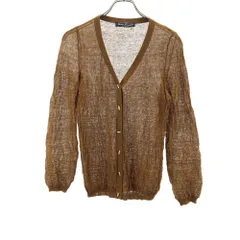 サルヴァトーレフェラガモ 長袖 Vネック リネン カーディガン M ブラウン系 Salvatore Ferragamo レディース 古着 【240226】