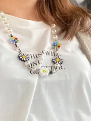 SALE!!新品★韓国風【ユニセックス】スマイル & パール チェーン ネックレス （約60ｃｍ）