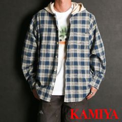 【KAMIYA/カミヤ】Distressed Check Shirt Hoodie - BLUE / フーデッド チェックシャツ / G14SH057【送料無料】