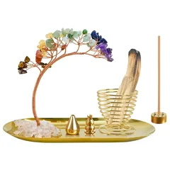 【新品】 MrMrKura お香立て 真鍮製 5点セット 香炉 受け皿 線香立て 金属製 可愛い お香ホルダー パロサント セージ インセンスホルダー 金 オシャレ お香皿 灰がこぼれない 仏具 瞑想 ヨガ 玄関 インテリア プレゼント (楕円形) 0