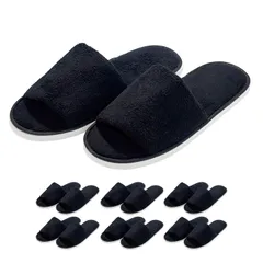 [すまいるＳＨＯＰ] 使い捨てスリッパ 前あき 厚手 室内 個包装 来客用 洗える ホテル 仕様 大きめ 6足セット (ブラック, Free Size) [ブラック] [Free Size]