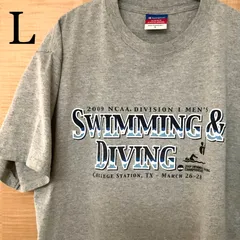 US古着 Championチャンピオン カレッジT NCAA競泳大会 半袖tシャツ灰L