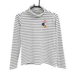 ルコック 長袖ハイネックシャツ 白×ネイビー ボーダー 胸元ワッペン レディース S ゴルフウェア le coq sportif