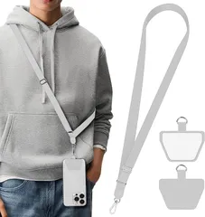 takyu スマホストラップ スマホショルダー 首掛け/肩掛け/斜め掛け 全機種対応 ネックストラップ 紛失防止 落下防止 長さ調整可能(グレー,  通用型)