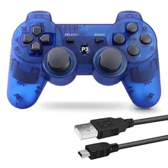 Fancyan PS3 用 ワイヤレスコントローラー 6軸センサー DUAL SHOCK3 ゲームパット 互換対応 USB ケーブル 日本語説明書 (透明ブルー) 0