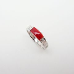 サンゴ ダイヤモンド リング 15.5号 0.13ct K18WG 新品仕上げ Sランク