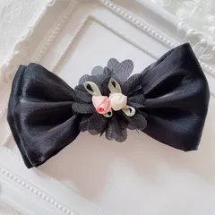 ❤️290サテンオーガンジーローズリボンクリップピン❤️ブラック