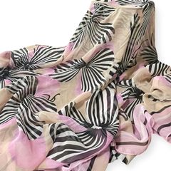 【美品】ストライプ 花柄 ピンク 大判スカーフ
