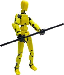 ルナリ ロボット フィギュア アクション プラモデル 3D モデル人形 多関節 全身 武器付 組立 ポーズ デッサン( イエロー)