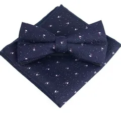 蝶ネクタイ　ポケットチーフ　2点セット　ドット柄　v　柄　風　ネイビー色　シルバー色　レッド　紺色　結婚式　パーティー　イベント　卒業式　入社式　入学式　ダンスパーティー　バーテンダー　ワンタッチネクタイ　スーツ　ワイシャツ　　小物　格安