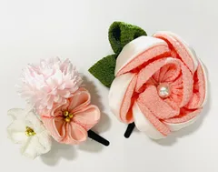 ME-A-23【新品】成人式 振袖 髪飾り ヘアピン 花 2個セット 振袖用 つまみ細工  ヘアアクセサリー コサージュ 和装 アクセサリー ピンク 桃色 白  / 前撮り 七五三 753 浴衣 袴 入学式 卒業式 結婚式 ブライダル 披露宴 和風 洋風