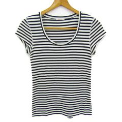 イネド ドゥ ベース 半袖Ｔシャツ トップス Uネック ボーダー柄 レディース 9サイズ 黒×白 INED de base 【中古】