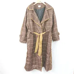 ■ ◎ emi+ エミプラス ロングトレンチ　チェック柄配色 パイピング 長袖 コート サイズM ブラウン レディース E  【1310300016960】