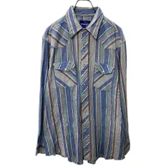 Wrangler 長袖 ストライプ ウエスタンシャツ 17 XL位 ライトブルー グリーン バーガンディ 90's ラングラー 古着卸 アメリカ仕入 a704-5786